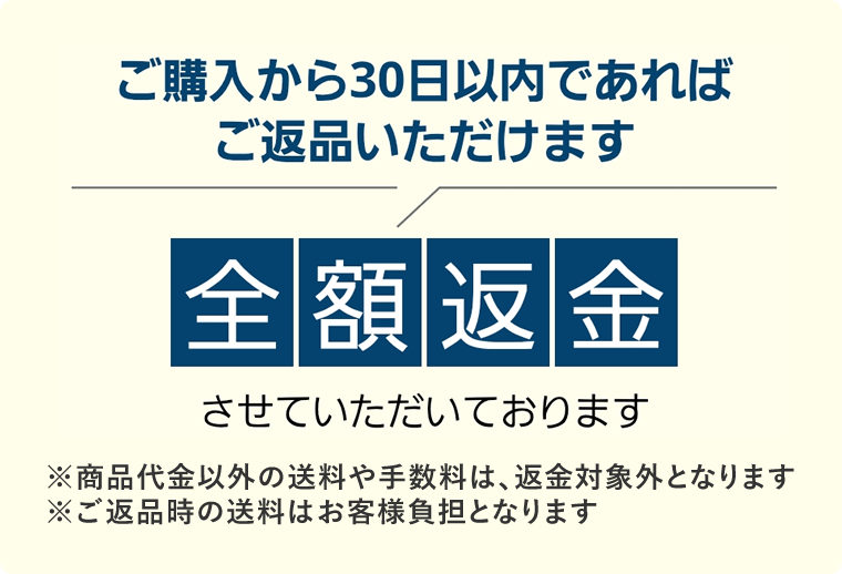 ご購入から30日以内であればご返品いただけます［全額返金］
